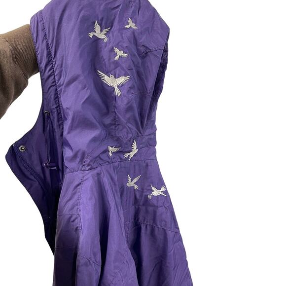 Fenchurch Rain Coat Jacket Purple Embroidered Birds Large - Picture 12 of 12
